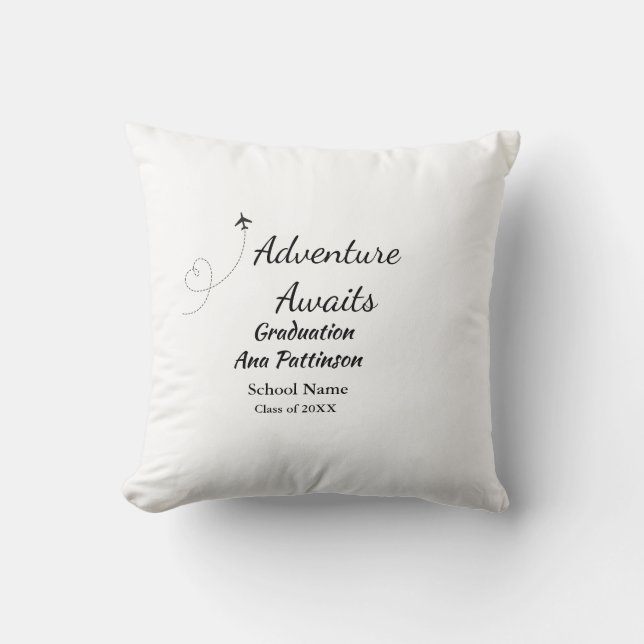 Adventure awaits graduation add name school year cushion (Front)