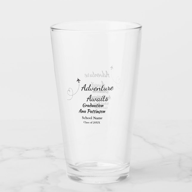 Adventure awaits graduation add name school year glass (Front)