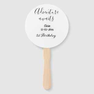 Adventure awaits happy 1st birthday name date simp hand fan