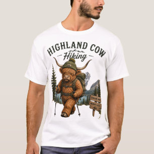 Adventure Awaits: Highland Cow Hiking Graphic Desi T-Shirt