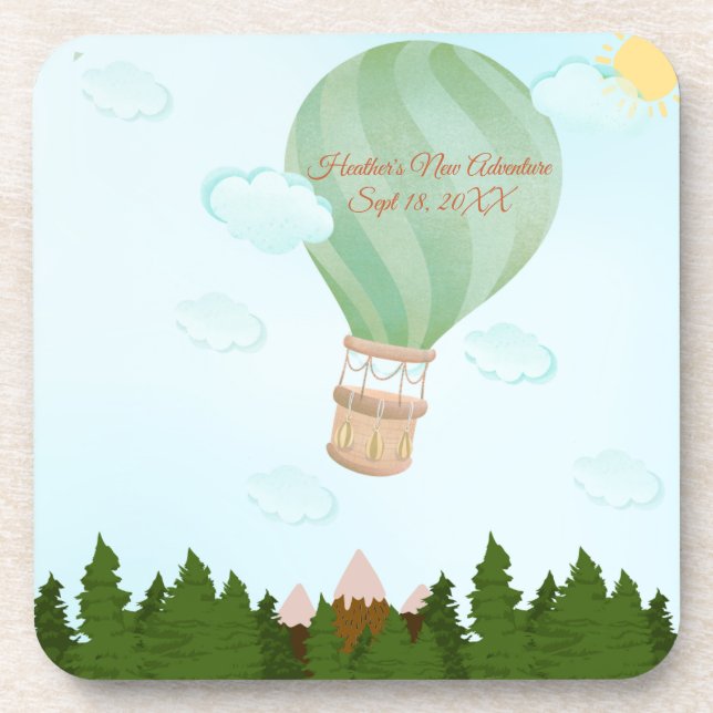 Adventure Awaits | Hot Air Balloon Baby Shower Coaster (Front)