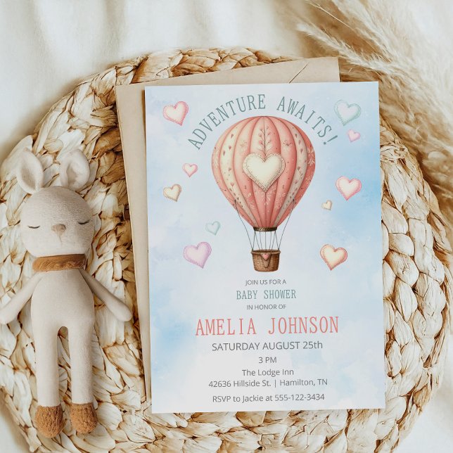 Adventure Awaits Hot Air Balloon Baby Shower Invitation (Adventure Awaits Hot Air Balloon Baby Shower Invitation Front)