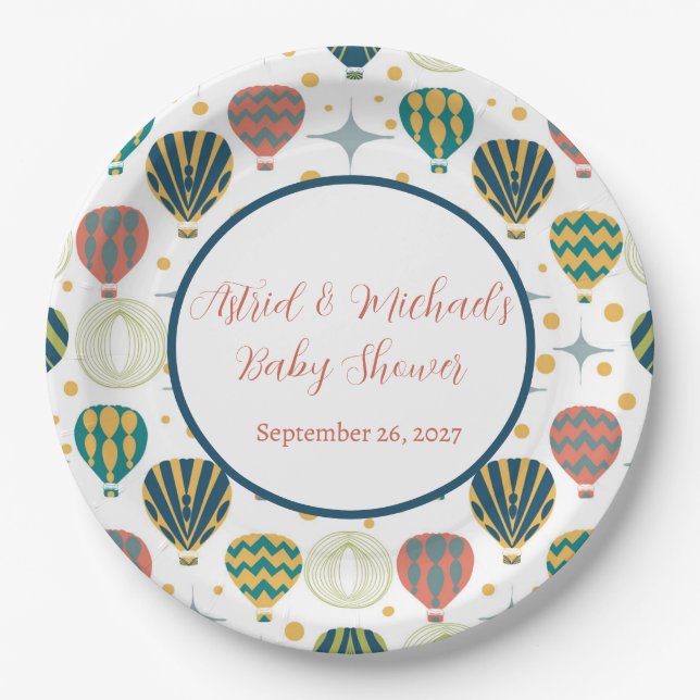 Adventure Awaits Hot Air Balloon Baby Shower Paper Plate (Front)
