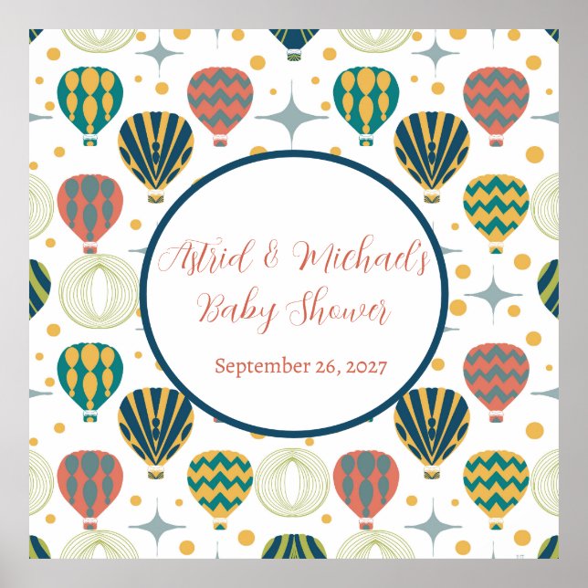 Adventure Awaits Hot Air Balloon Baby Shower Poster (Front)