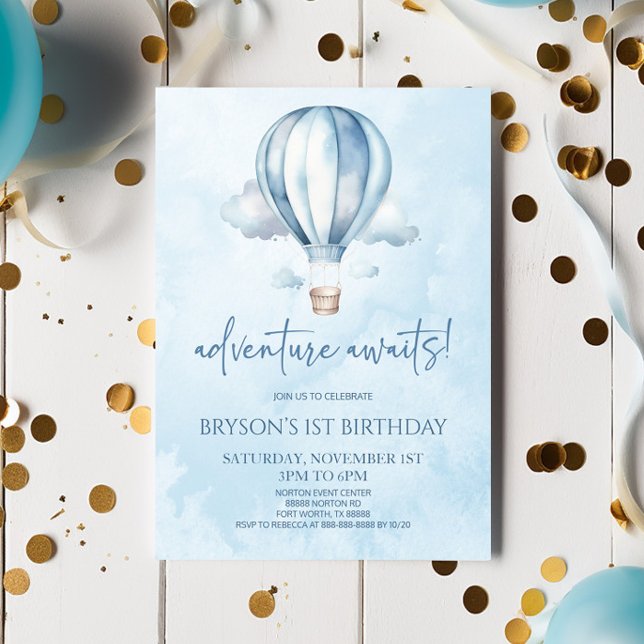 Adventure Awaits! Hot Air Balloon Birthday Party Invitation (Creator Uploaded)