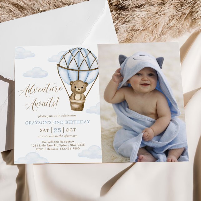 Adventure Awaits! Hot Air Balloon Birthday Photo Invitation (Creator Uploaded)