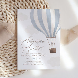 Adventure Awaits Hot Air Balloon Boy 1st Birthday Invitation