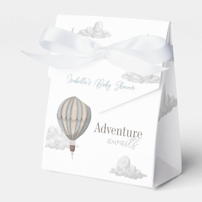 Adventure Awaits Hot Air Balloon Boy Baby Shower Favour Box (Front Side)