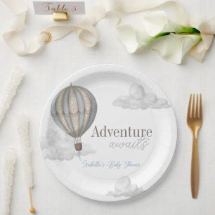 Adventure Awaits Hot Air Balloon Boy Baby Shower Paper Plate