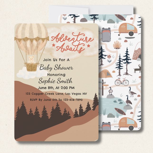 Adventure Awaits, Hot Air Balloon, Cute Teddy Invitation (Creator Uploaded)