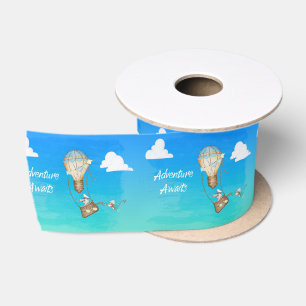 Adventure Awaits Hot Air Balloon Monkey Animals Satin Ribbon