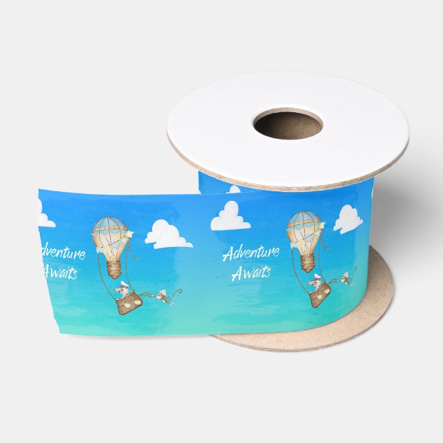 Adventure Awaits Hot Air Balloon Monkey Animals   Satin Ribbon (Spool)