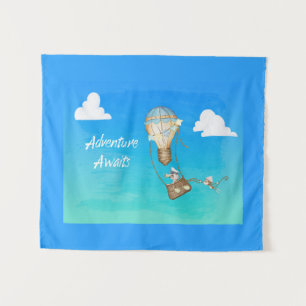 Adventure Awaits Hot Air Balloon Monkey Animals Tapestry