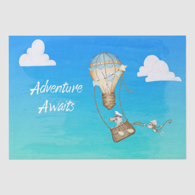 Adventure Awaits Hot Air Balloon Monkey Animals  Tissue Paper (Front)