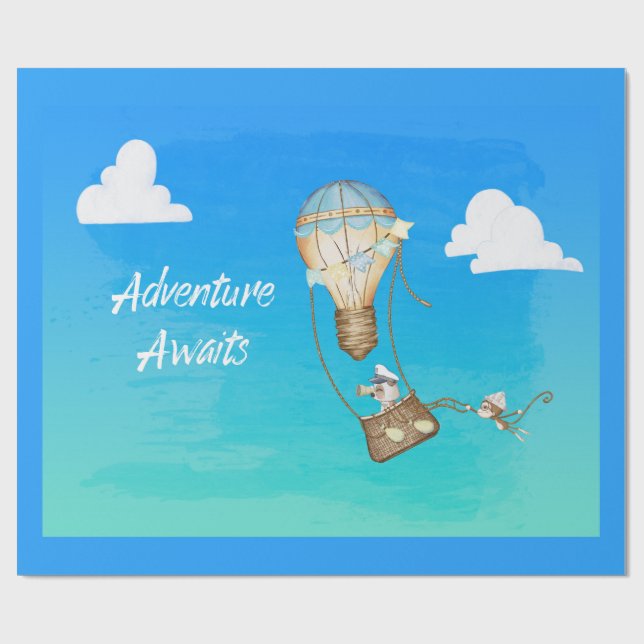 Adventure Awaits Hot Air Balloon Monkey Animals  Wrapping Paper (Flat)