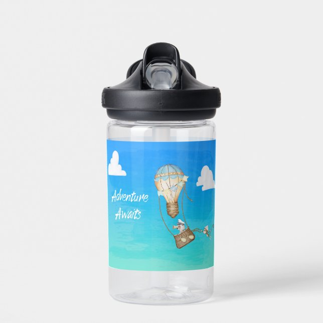 Adventure Awaits Hot Air Balloon Monkey Water Bottle (Front)