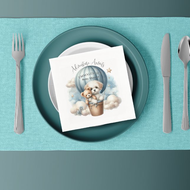 Adventure Awaits Hot Air Balloon Puppy Baby Shower Napkin (Creator Uploaded)
