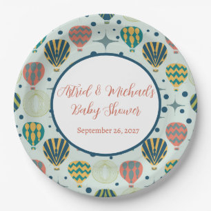 Adventure Awaits Hot Air Balloon Sage Baby Shower Paper Plate