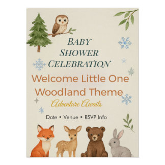 Adventure Awaits Invitation Woodland Baby Shower  Poster