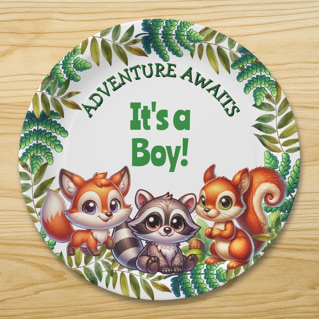 Adventure Awaits It's a Boy Baby Shower Paper Plate (Creator Uploaded)