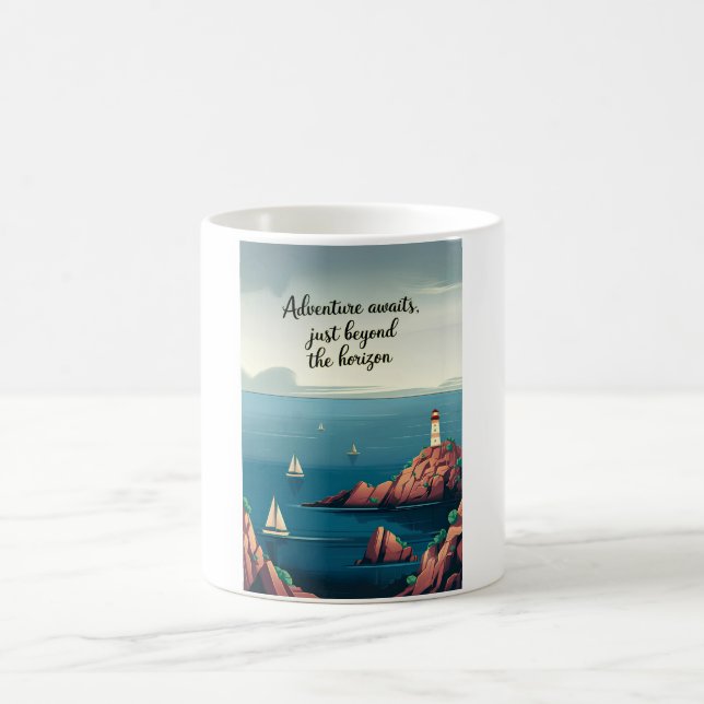 Adventure awaits, just beyond the horizon coffee mug (Center)