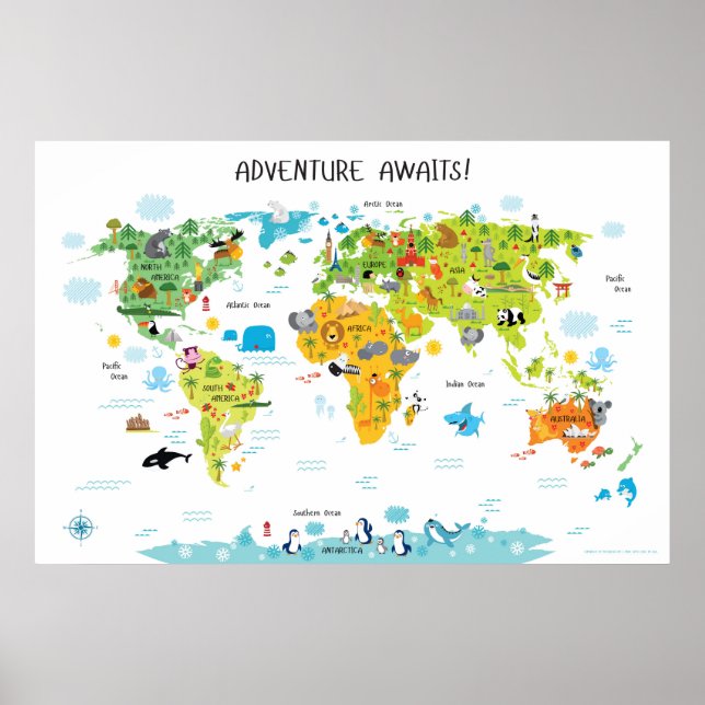 Adventure Awaits Kids World Map Nursery Decor (Front)