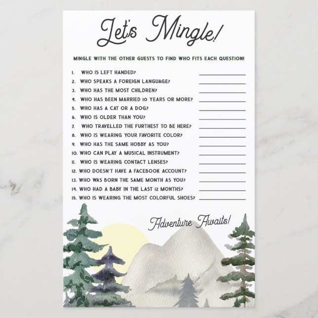 Adventure Awaits! Let's Mingle! Baby Shower Game (Front)