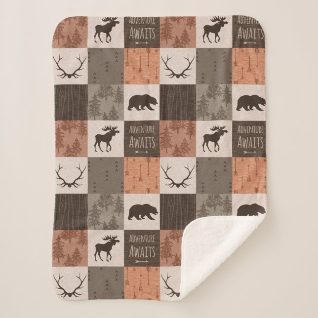 Adventure Awaits Minky/Sherpa Baby Blanket in Rust (Front)
