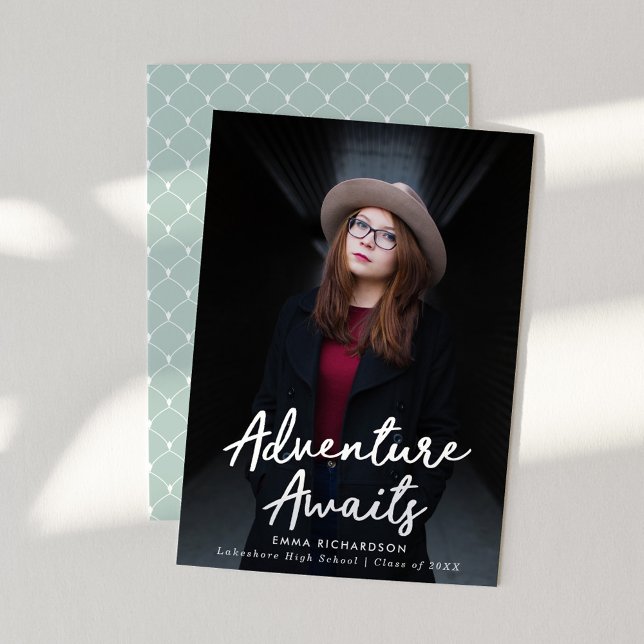 Adventure Awaits Mint Green Photo Graduation Announcement (Creator Uploaded)