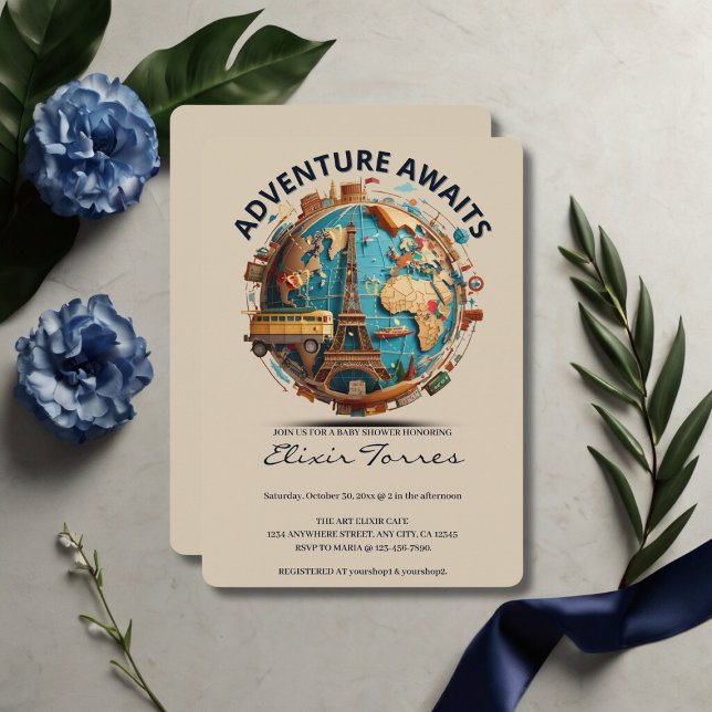 Adventure Awaits Modern Globe Baby Shower Invitation (Creator Uploaded)