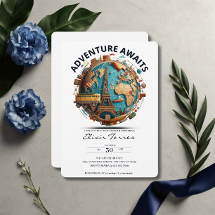 Adventure Awaits Modern Globe Baby Shower Invitation