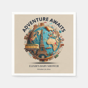 Adventure Awaits Modern Globe Baby Shower Napkin