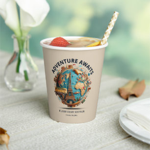 Adventure Awaits Modern Globe Baby Shower Paper Cu Cups