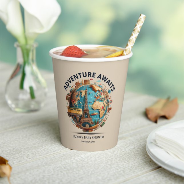 Adventure Awaits Modern Globe Baby Shower Paper Cu Cups (Insitu)