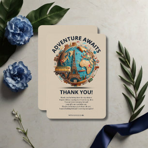Adventure Awaits Modern Globe Baby Shower Thank You Card