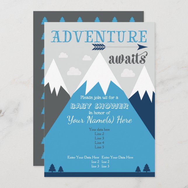 Adventure awaits Mountain Baby Shower Invitation (Front/Back)