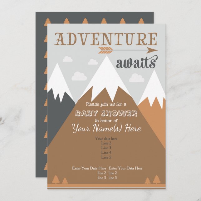 Adventure awaits Mountain Baby Shower Invitation (Front/Back)