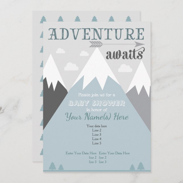 Adventure awaits Mountain Baby Shower Invitation (Front/Back)