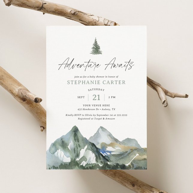 Adventure Awaits Mountain Boy Baby Shower Invitation (Creator Uploaded)