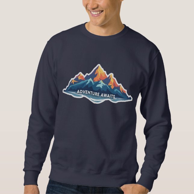 Adventure Awaits Mountain Graphic Navy Sweatshirt (Front)