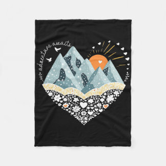 Adventure Awaits Mountain Hiking Camping Nature Lo Fleece Blanket