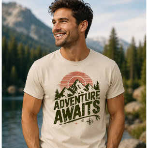 Adventure Awaits Mountain Hiking Vintage Outdoor T T-Shirt