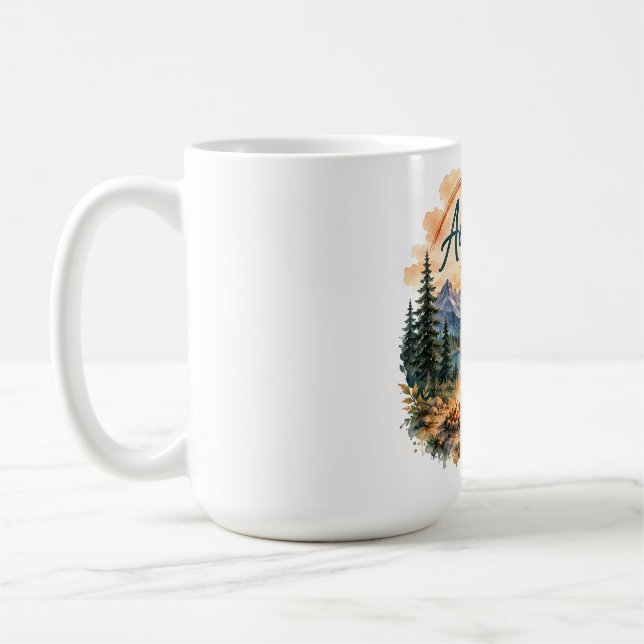 Adventure Awaits Mountain Lake Camping Sunset Coffee Mug (Left)