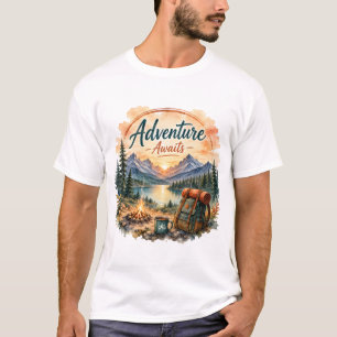 Adventure Awaits Mountain Lake Camping Sunset T-Shirt