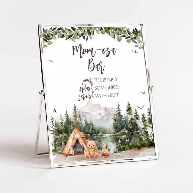 Adventure Awaits Mountain Mum Osa Bar Poster (Let the Adventure Begin Baby Shower Mom Osa Bar Sign)