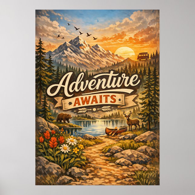 Adventure Awaits Mountain Nature Poster (Front)