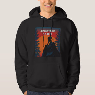Adventure Awaits Mountain Silhouette Retro Sunset Hoodie