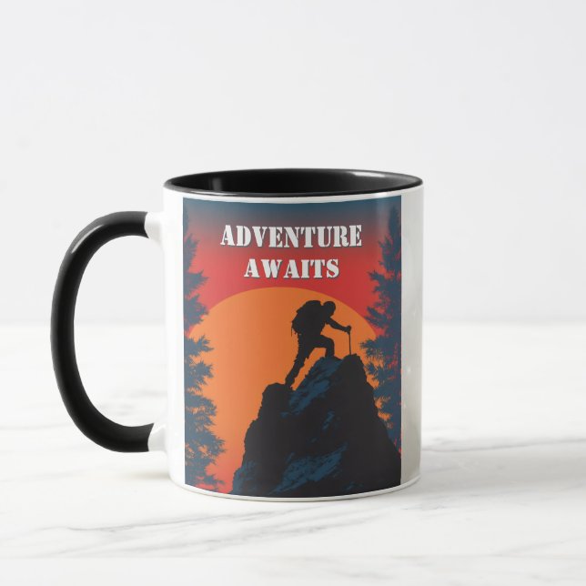 Adventure Awaits Mountain Silhouette Retro Sunset Mug (Left)