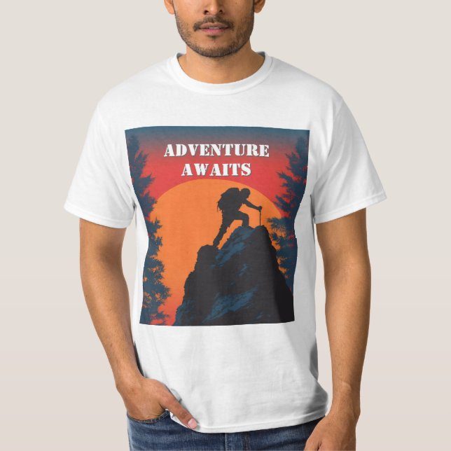 Adventure Awaits Mountain Silhouette Retro Sunset T-Shirt (Front)