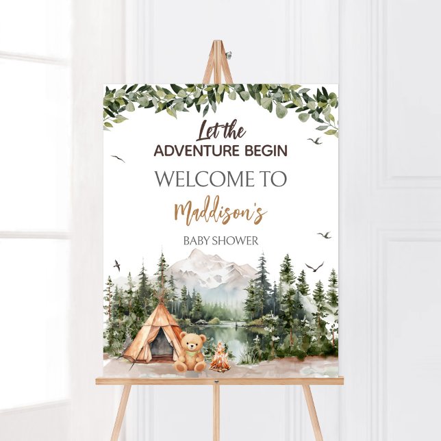 Adventure Awaits Mountain Welcome Poster (Let the Adventure Begin Baby Shower Welcome Sign)